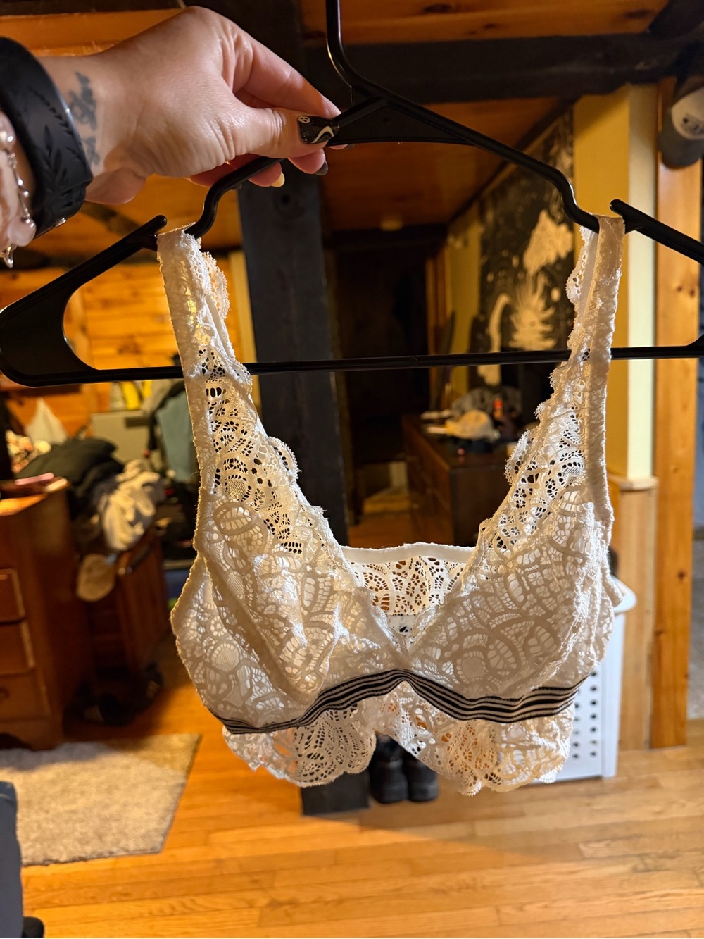 flirtitude Ivory Lace Bralette with Striped Elastic Band